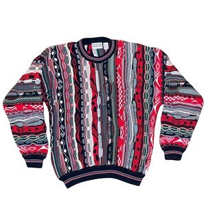 Vintage Cotton Traders Men’s L Colorful Textured Sweater Coogi/Cosby Biggie 3D